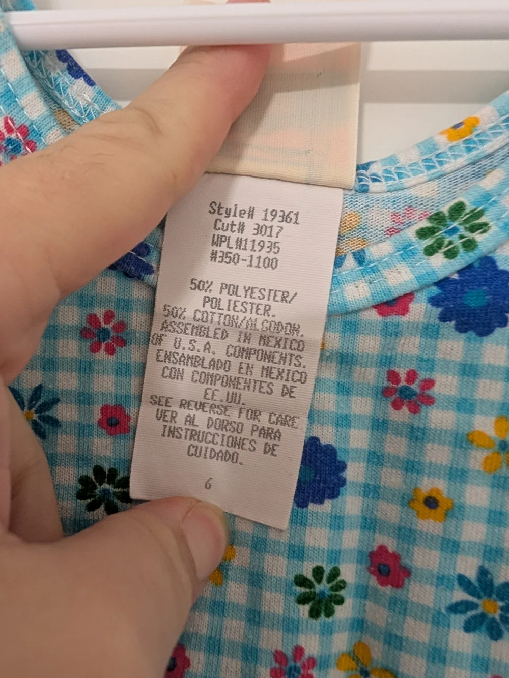 Vintage New Moves Girls 6 Blue Gingham Floral Cottagecore Dress 90s